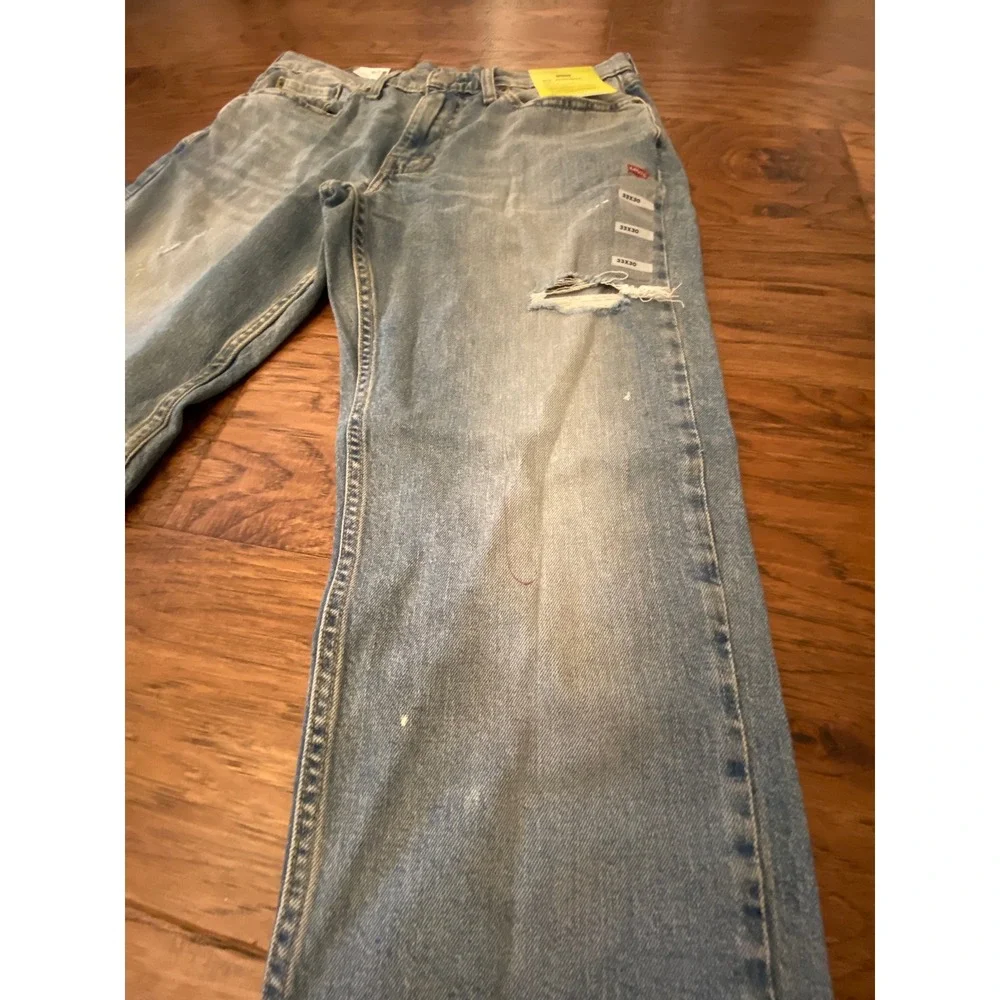 Levis 514 Straight Fit Mens 33x30 Light Wash Distressed Flex Jeans New